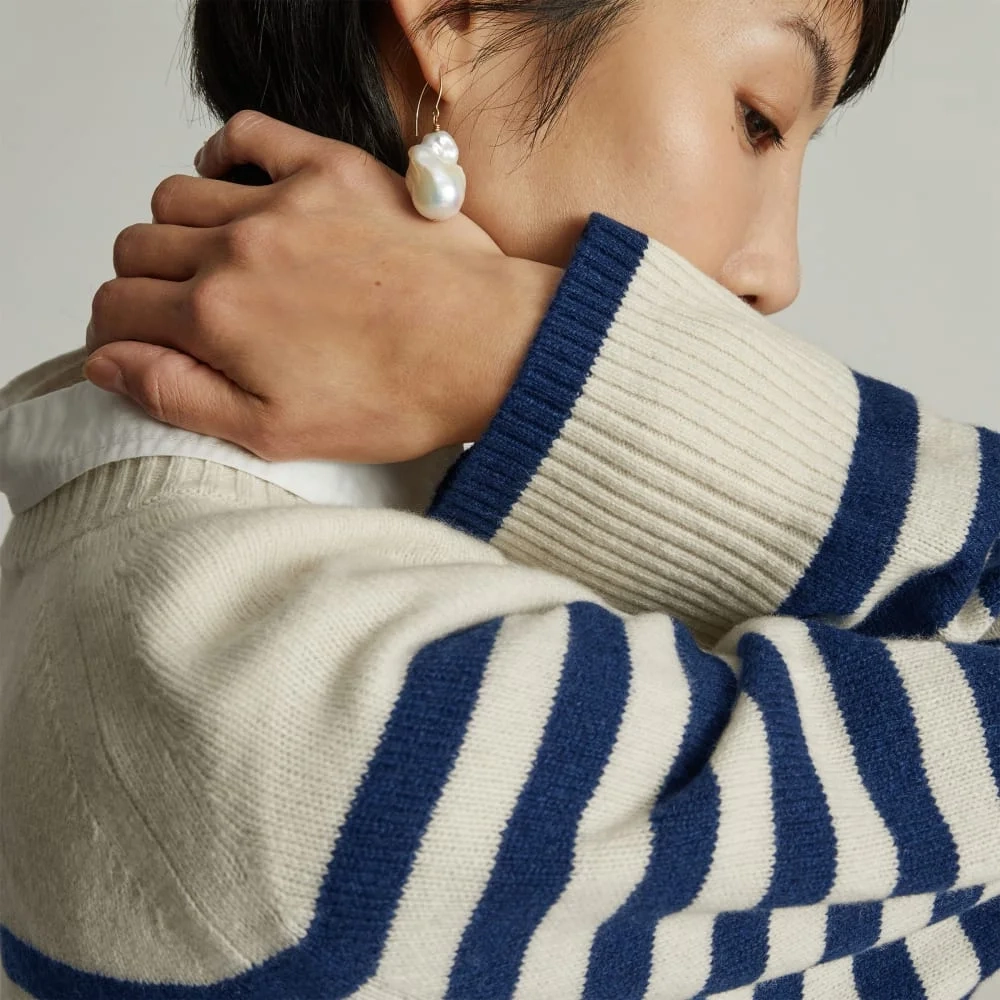 The Cashmere Boxy Crew | Bright Navy / Bone (2)