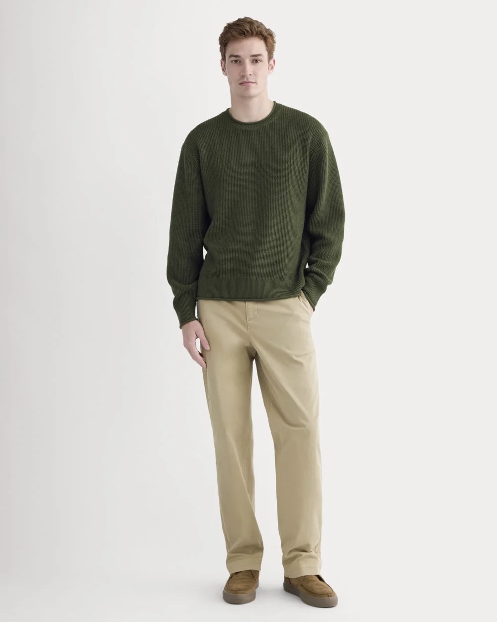 Waffle Rollneck Crew in Everyday Cotton | Dark Green (2)