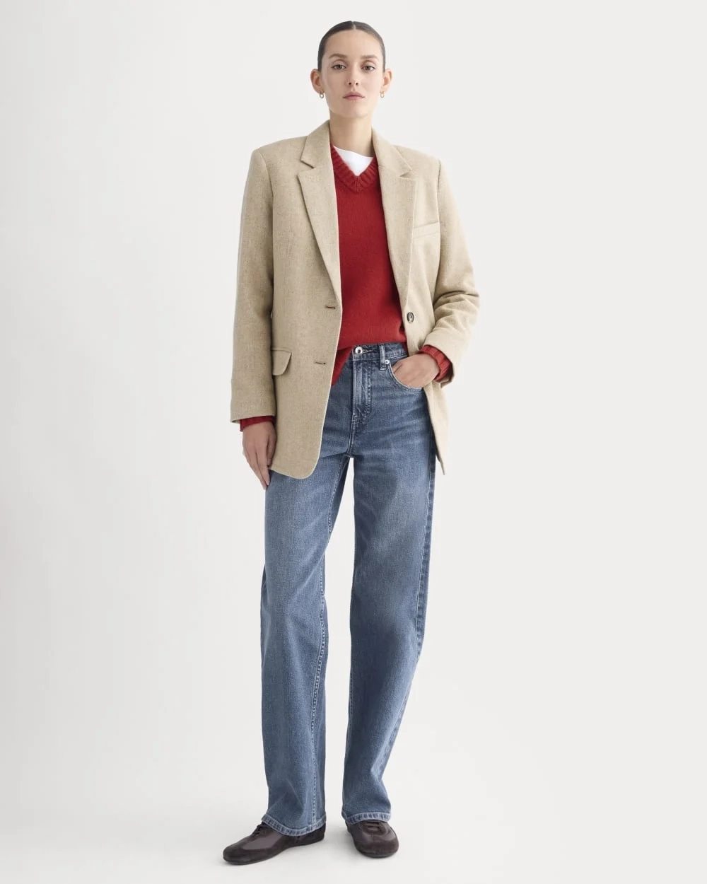 The Oversized Blazer in Wool | Taupe Herringbone (2)