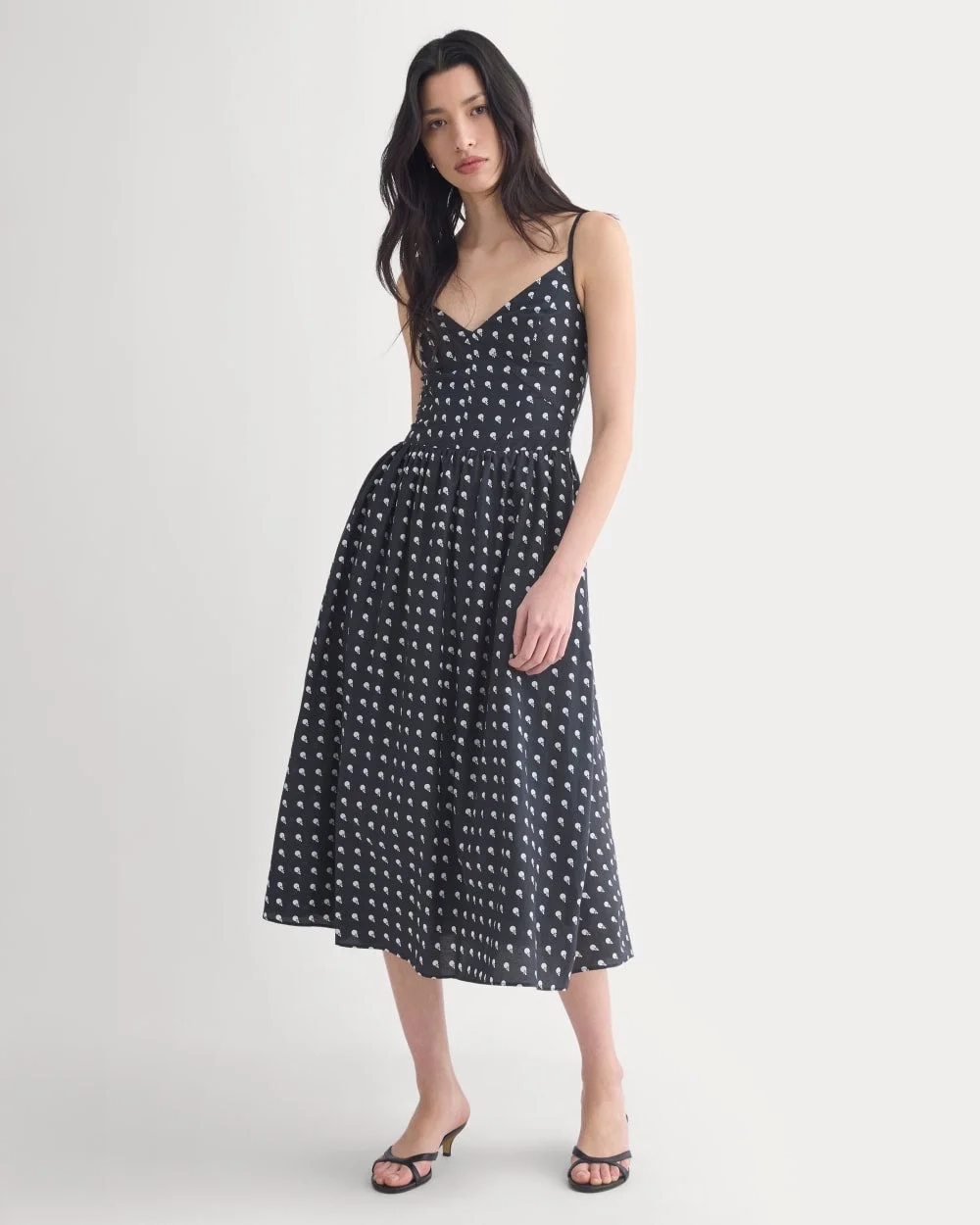 Midi Dress in Cotton Silk Voile | Black