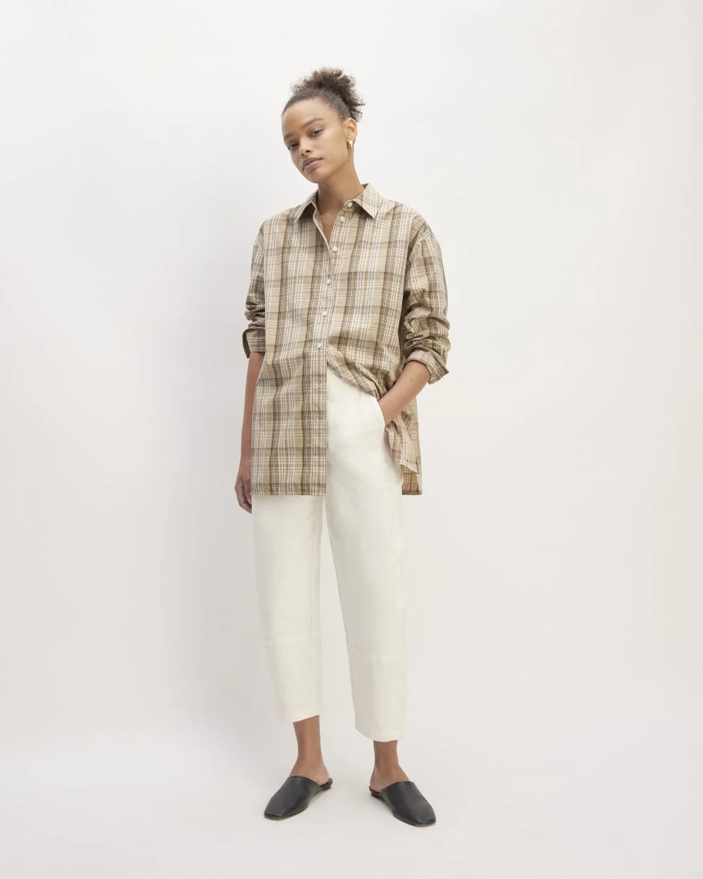 The Supima® Cotton Boyfriend Shirt | Pale Khaki Plaid (2)