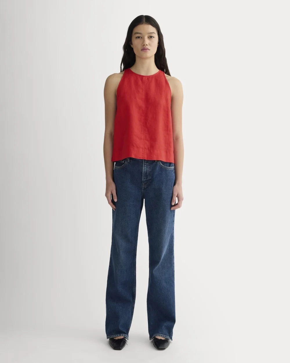 The Linen High-Neck Tank | Classic Red (2)