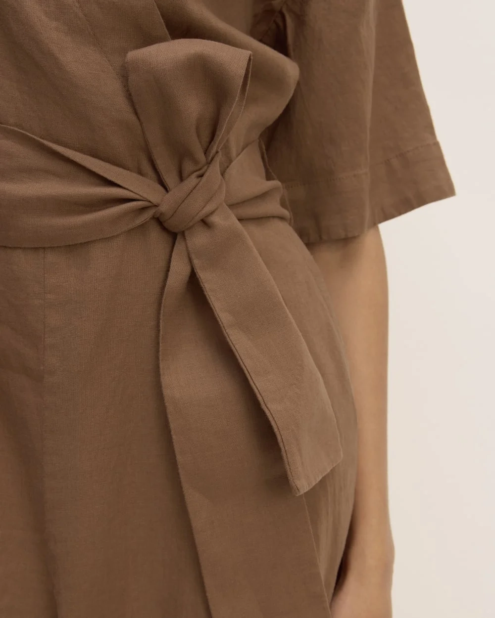 The Wrap Jumpsuit in Linen | Carob Brown (2)