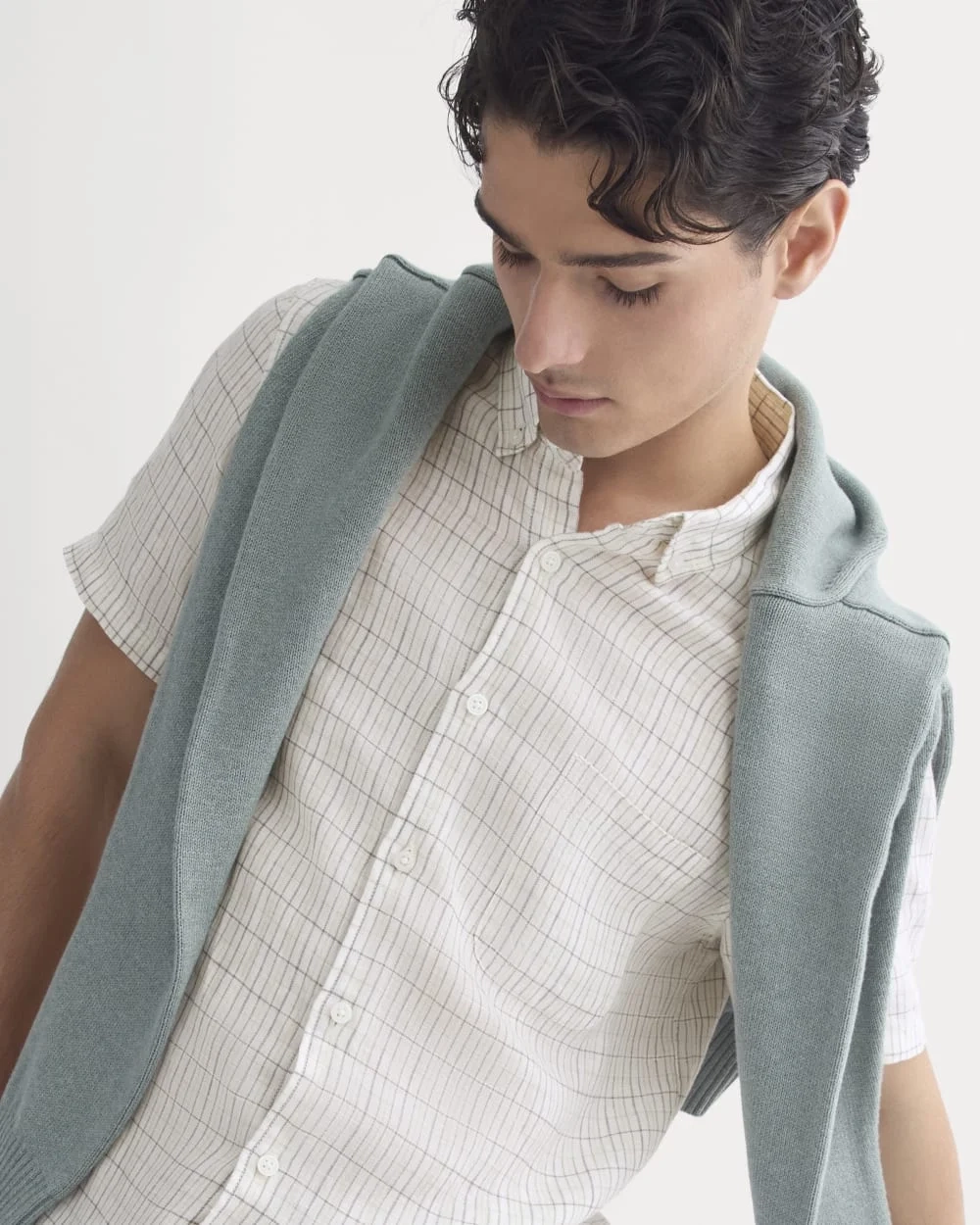 The Classic Short-Sleeve Shirt in Linen | Bone/Plaid (2)