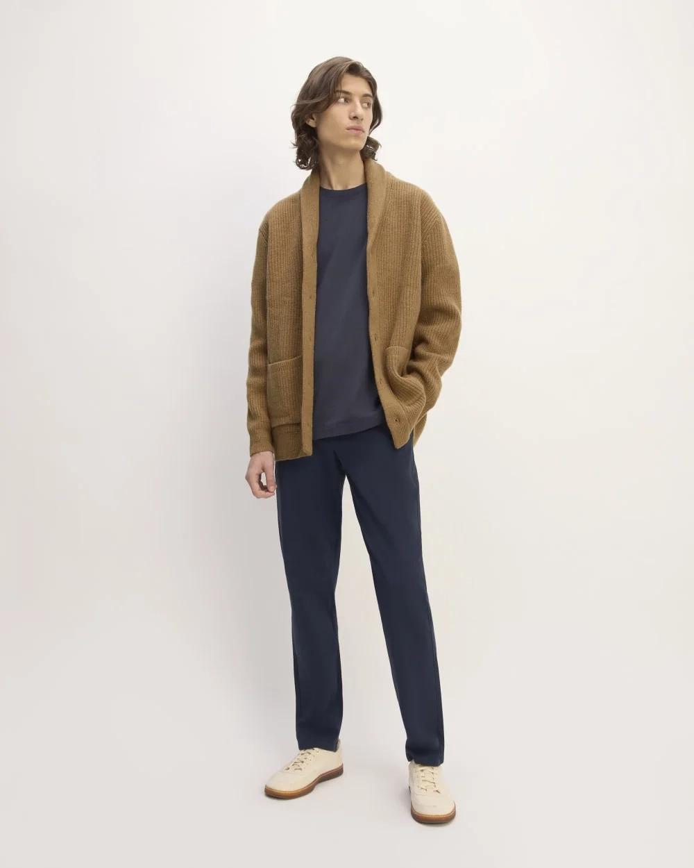 The Felted Merino Shawl Collar Cardigan | Deep Camel (2)