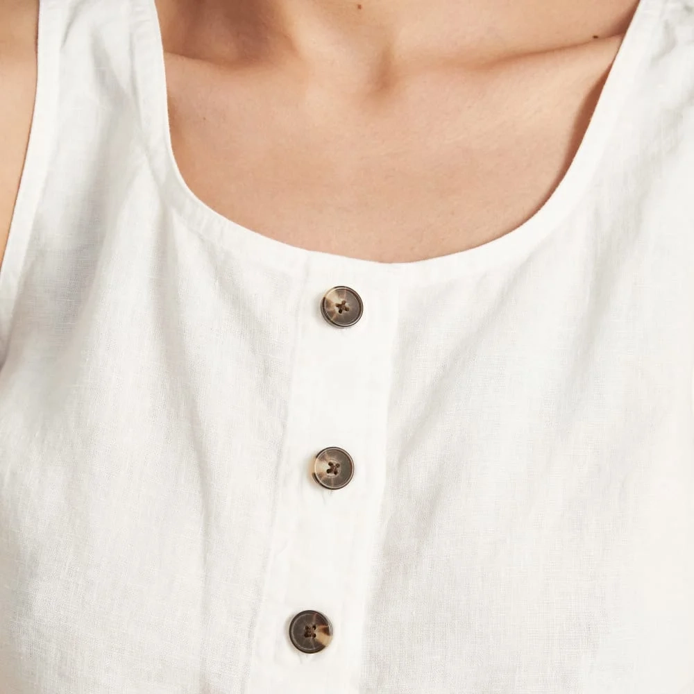 The Linen Button-Front Crop Tank | White (2)