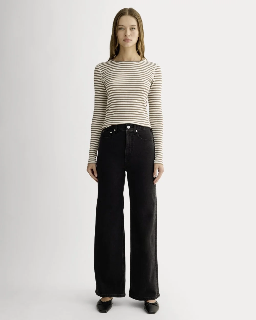 The Luxe Rib Long-Sleeve Crew | Bone / Deep Taupe (2)