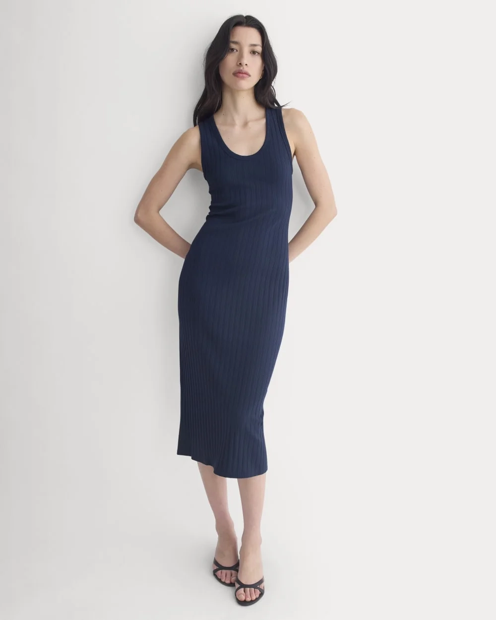 Scoop-Neck Midi Dress in Pointelle Knit | Deep Navy (2)