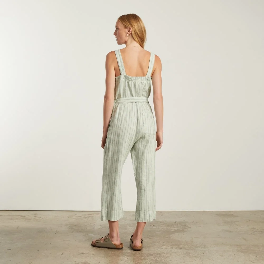 The Linen Jumpsuit | Seafoam Pinstripe (2)