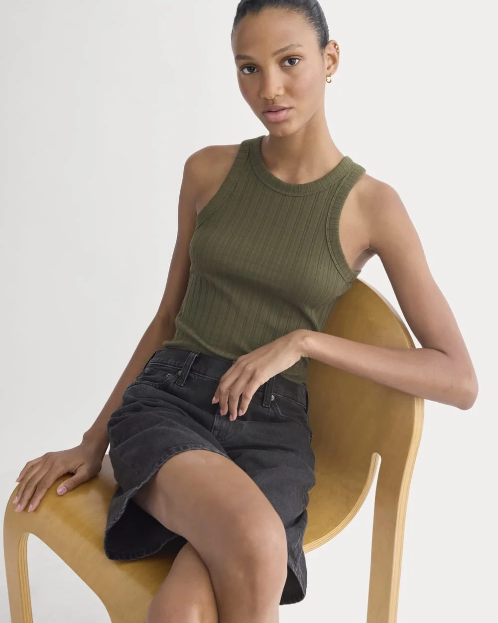 Racerback Tank in Pointelle | Olive Night
