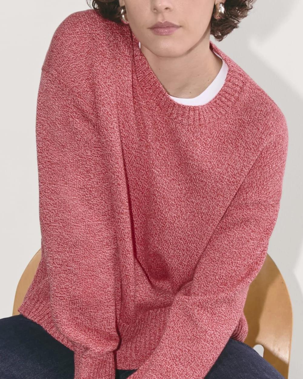 The Boxy Sweater in Everyday Cotton | Pink Peony / Classic Red (2)