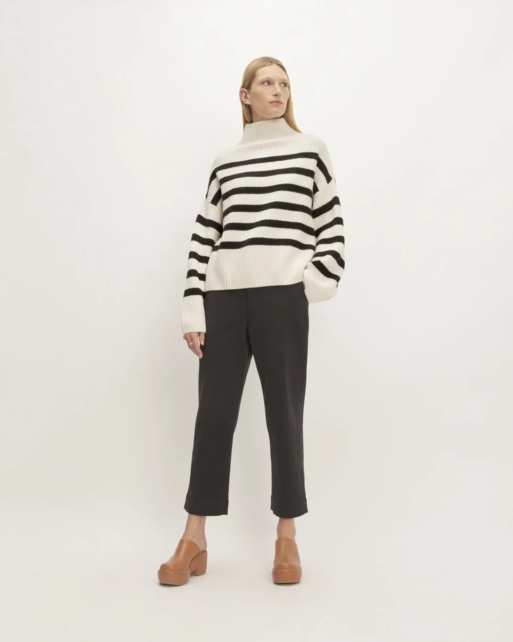 The Felted Merino Funnel-Neck Pullover | Black / Bone (2)
