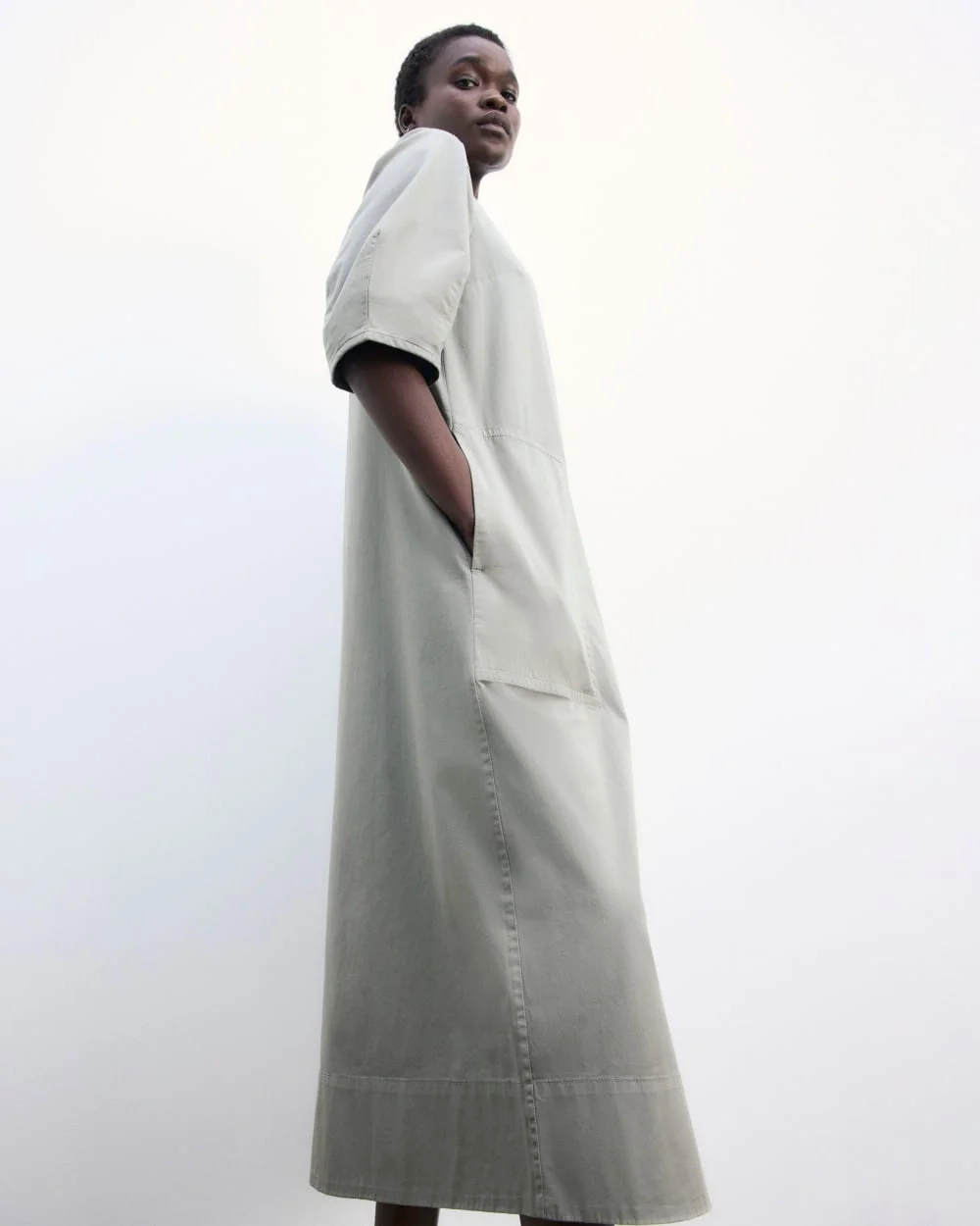 The Short-Sleeve Puff Midi Dress | Sage Green (2)