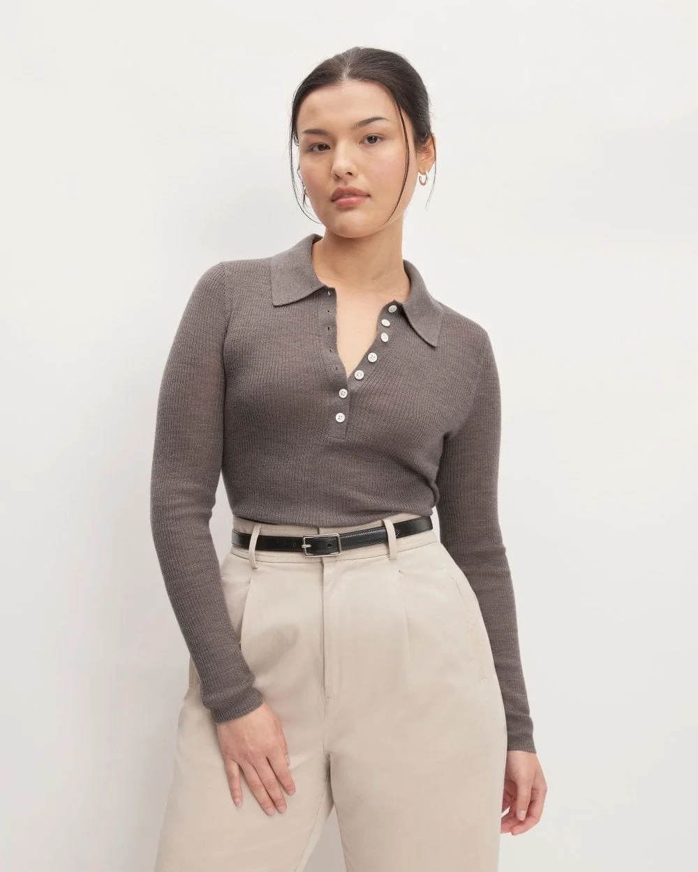 The Polo in Ultrasoft Merino | Heather Cocoa