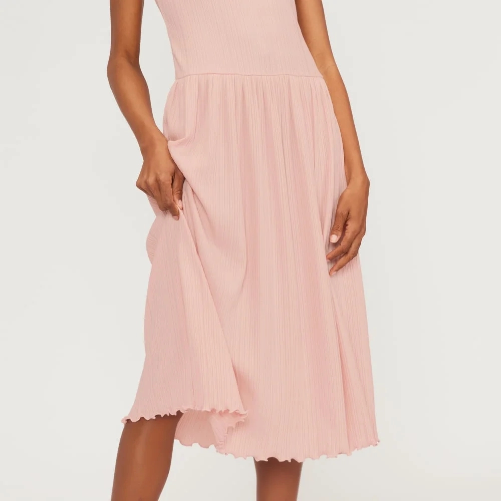 The Rib Soft Knit Scoop-Neck Dress | Petal Pink (2)