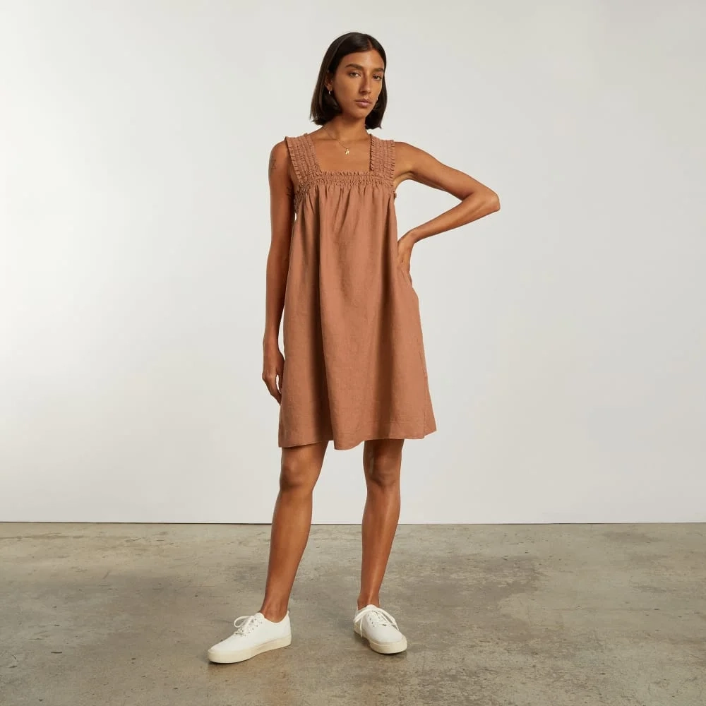 The Smocked Linen Dress | Tawny Brown (2)