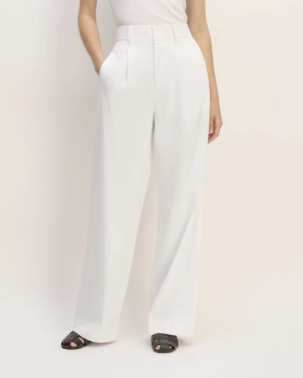 The Draper Pleated Pant in Buttersmooth | White | 32" Inseam (2)
