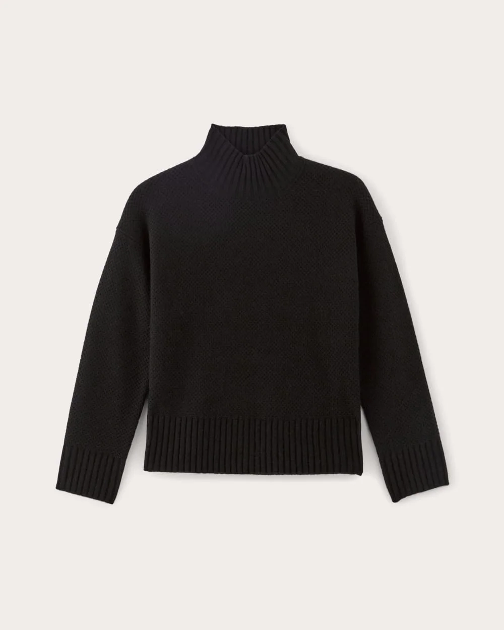 The Honeycomb Funnel Neck in Wool Cashmere | Black (2)