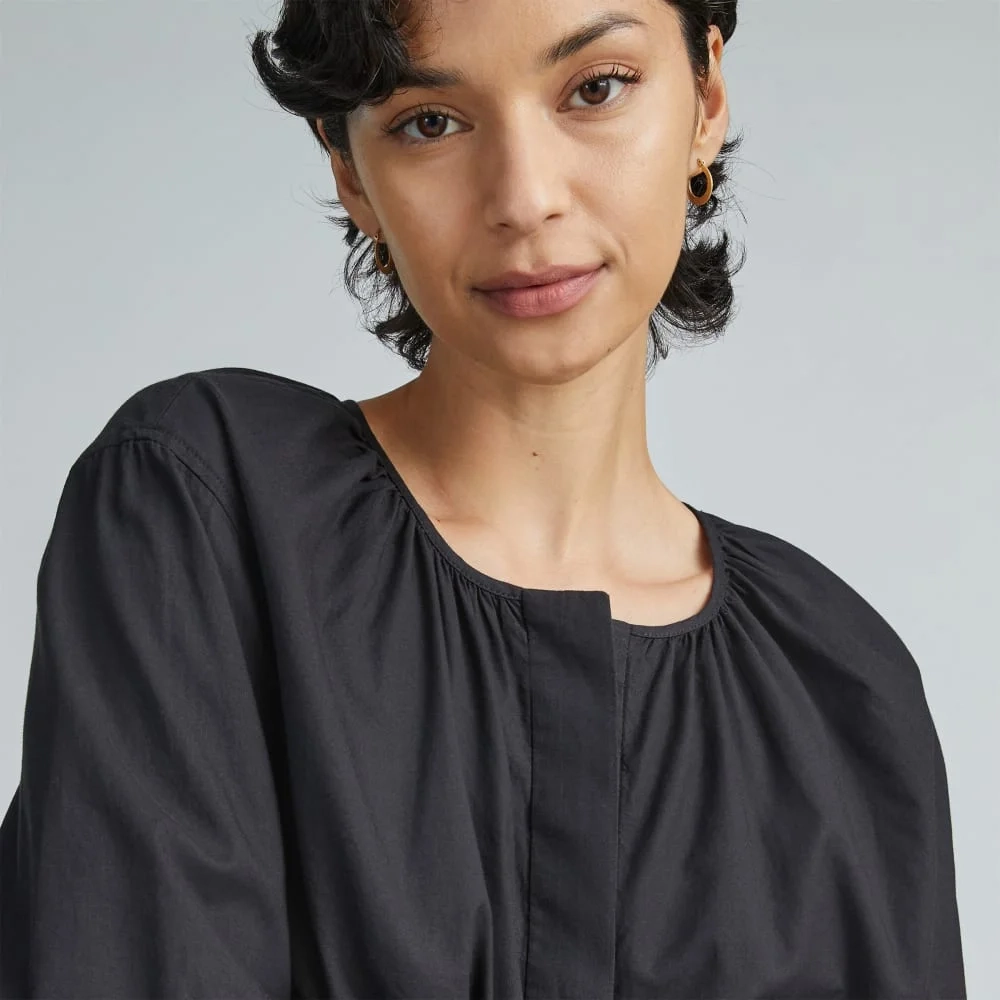 The Silky Cotton Balloon Sleeve Top | Black (2)
