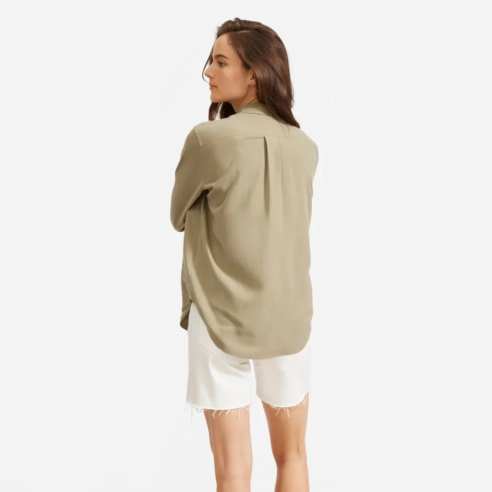The Washable Silk Relaxed Shirt  | Covert Green (3)