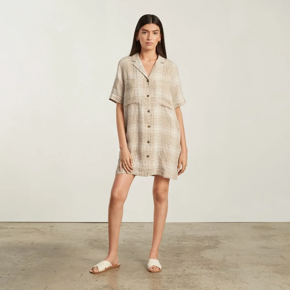 The Linen Workwear Dress | Iced Coffee Grid (2)