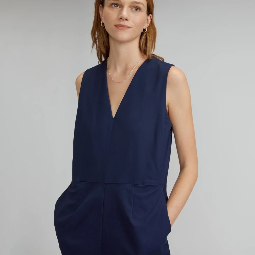 The Structured Cotton Jumpsuit | Navy (2)