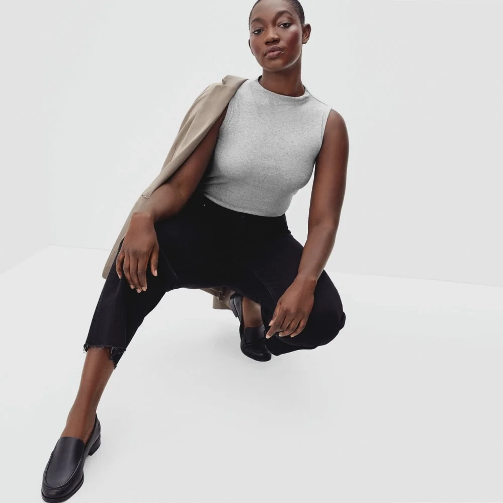 The Pima Micro-Rib Funnel-Neck Tank |  Heathered Grey (2)