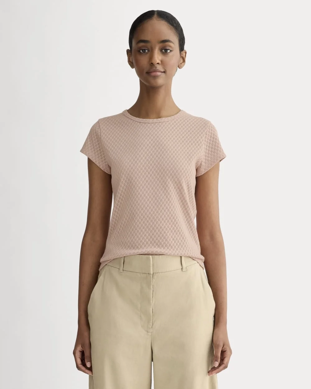 The Pointelle Short-Sleeve Tee | Rose Smoke