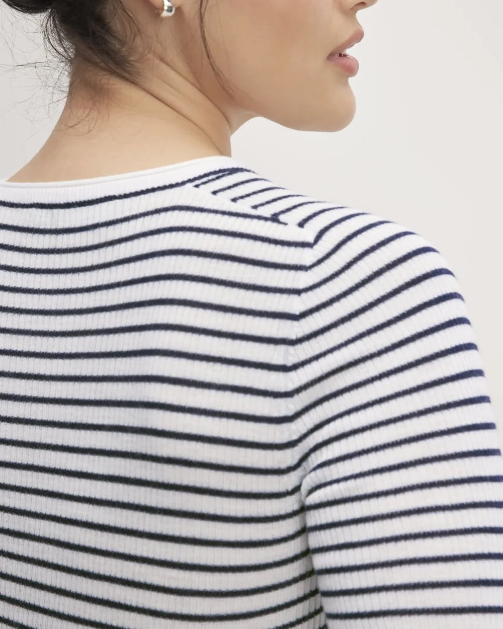 The Long-Sleeve Sweater Tee in Ultrasoft Merino | Bone/Navy (2)