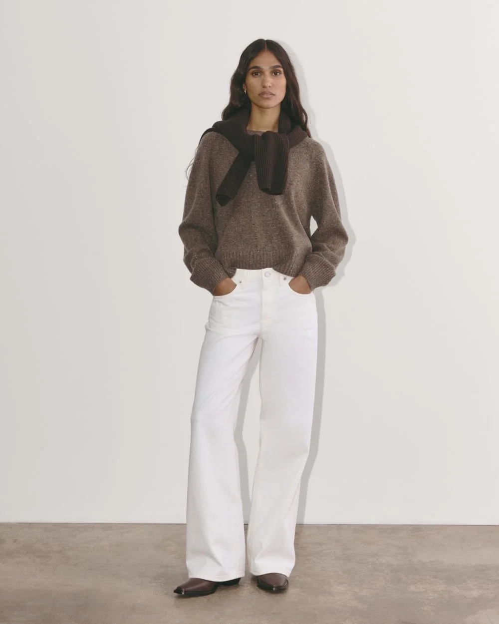 The Boxy Crew in Cashmere | Taupe Brown Donegal (2)