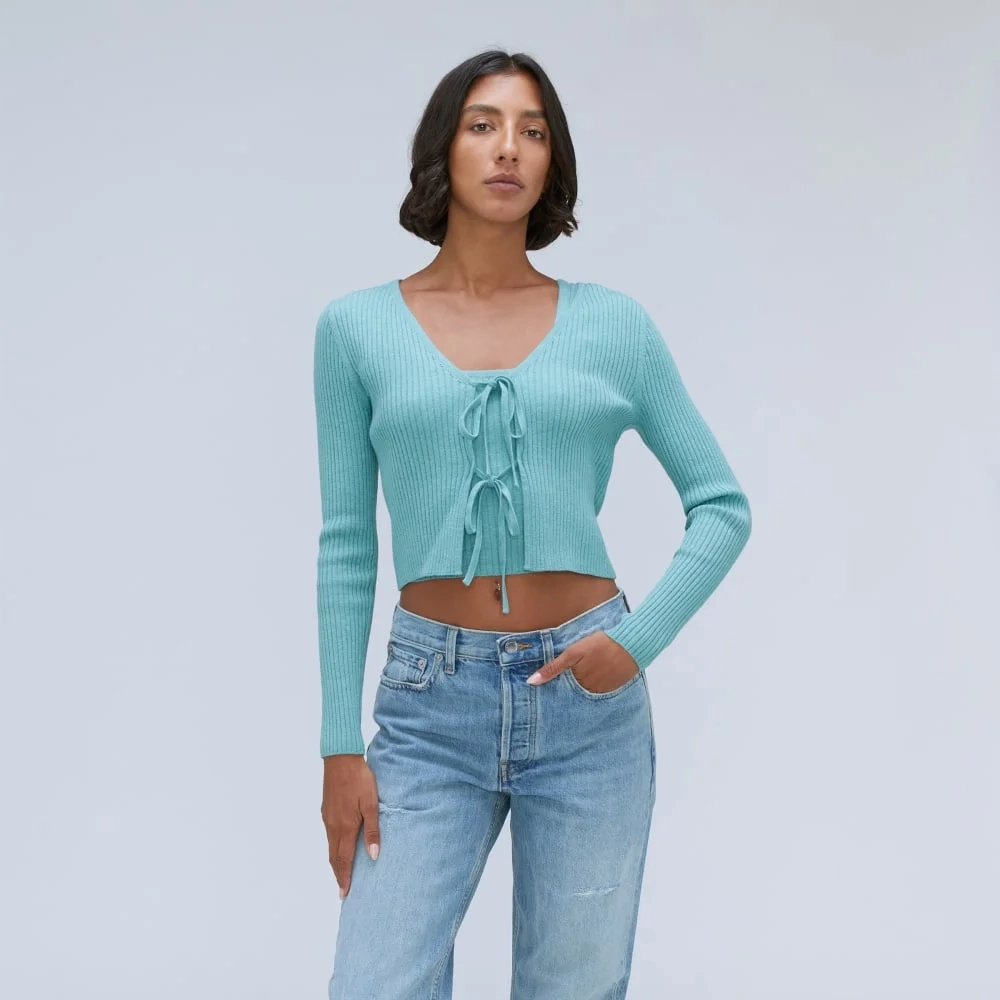 The Cotton-Merino Front-Tie Top | Deep Turquoise
