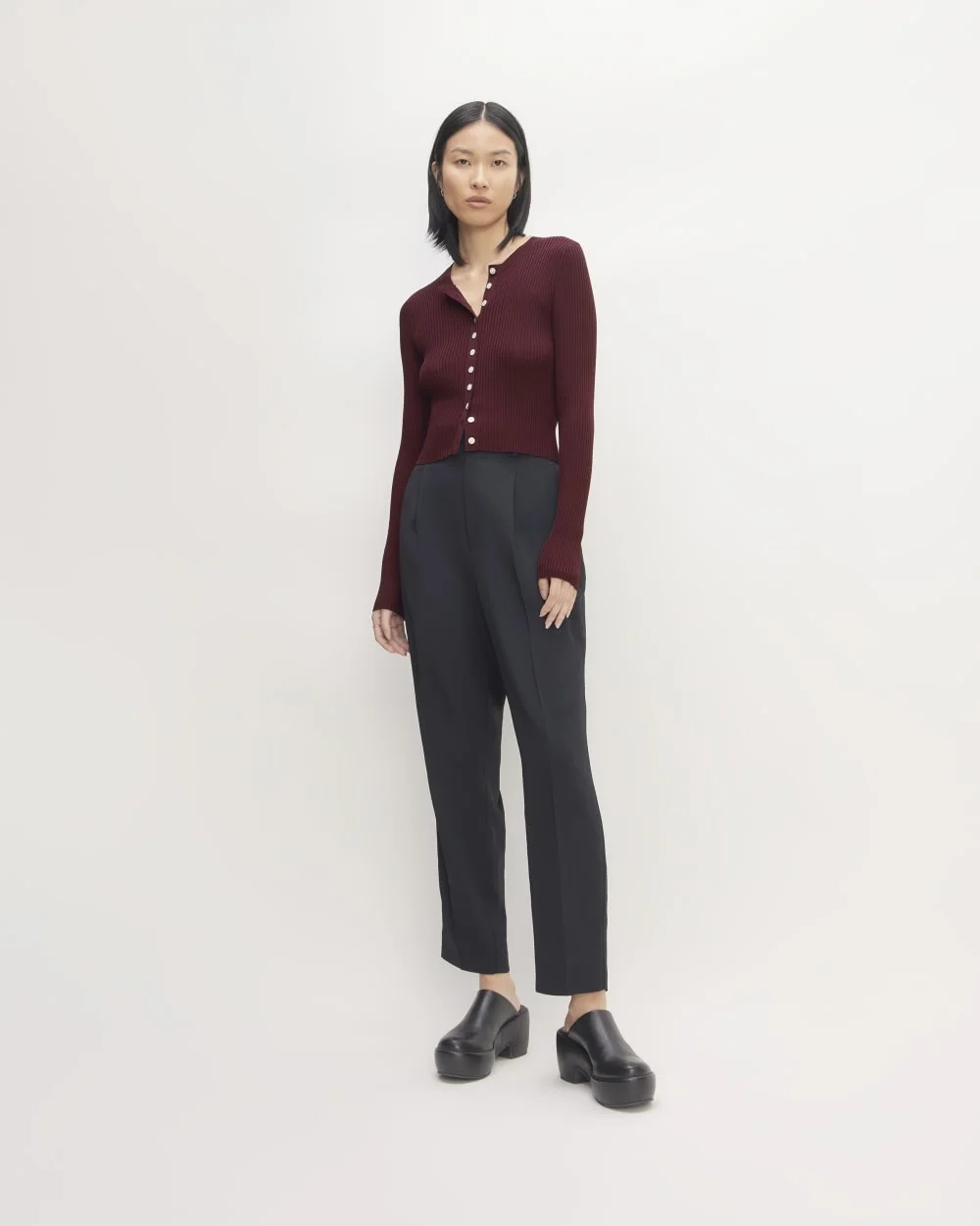 The Ribbed Cropped Cardigan | Burgundy (2)
