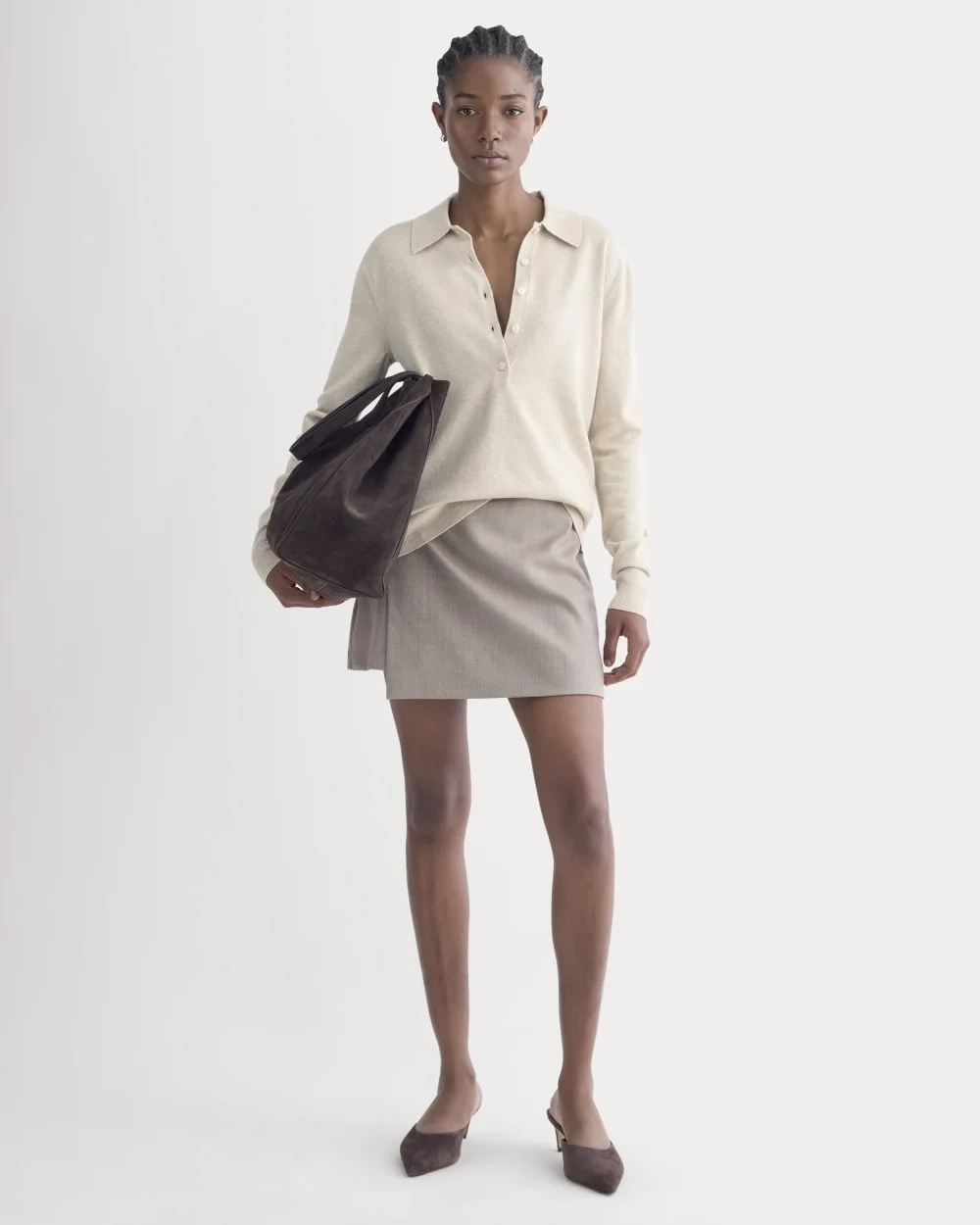 Oversized Polo Sweater in Cotton Merino | Heather Barley (2)