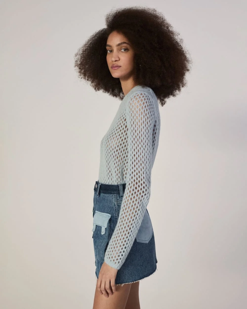The Everlane x Marques' Almeida Denim Patchwork Mini Skirt | Diamond Blue (2)