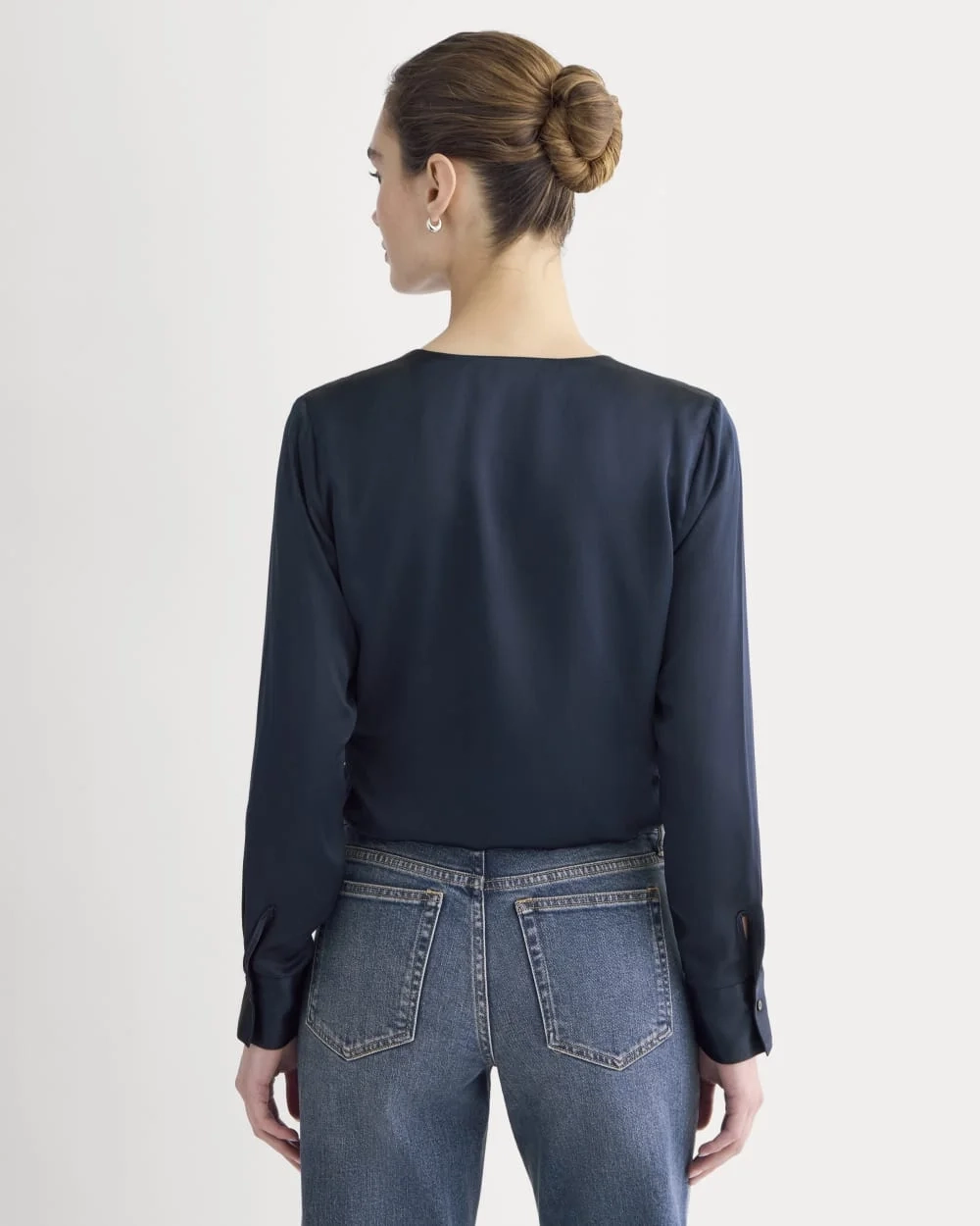 Wrap Top in Silk Charmeuse | Navy (2)