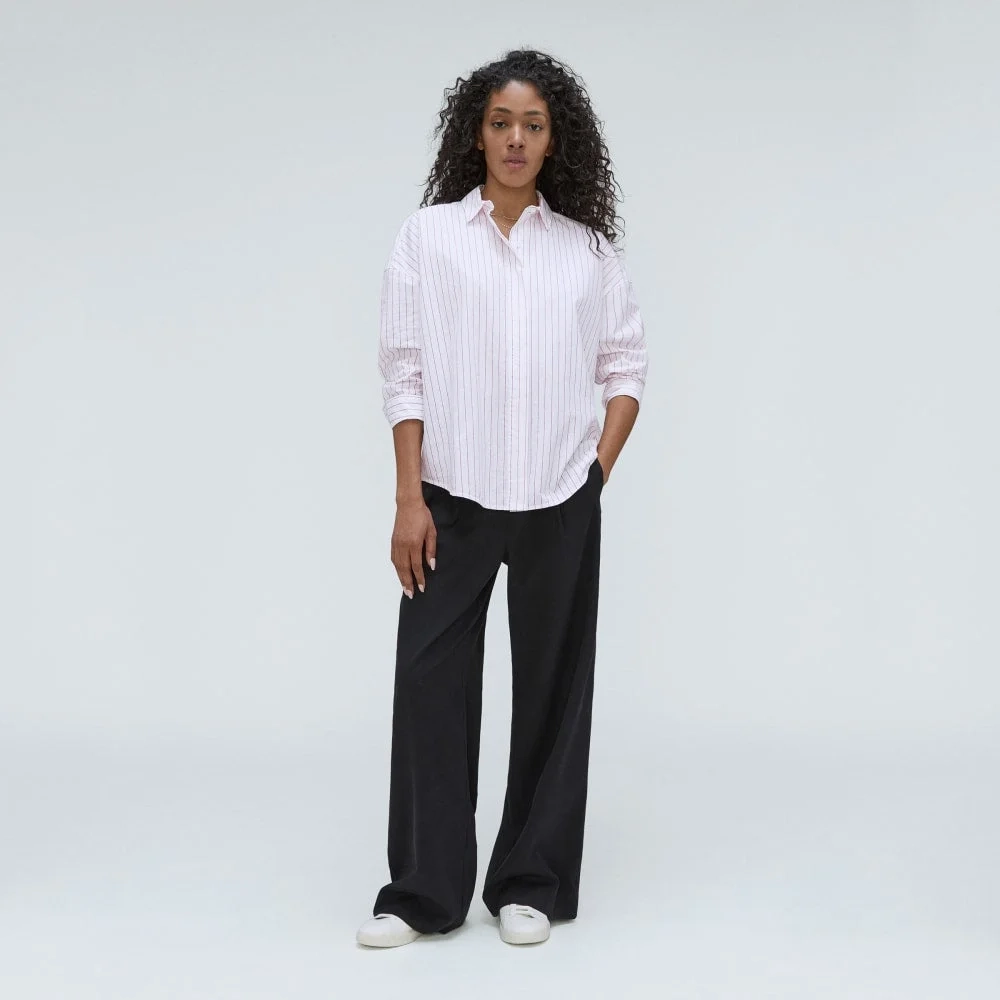The Oversized Poplin Shirt | Equestrian Red / White (2)
