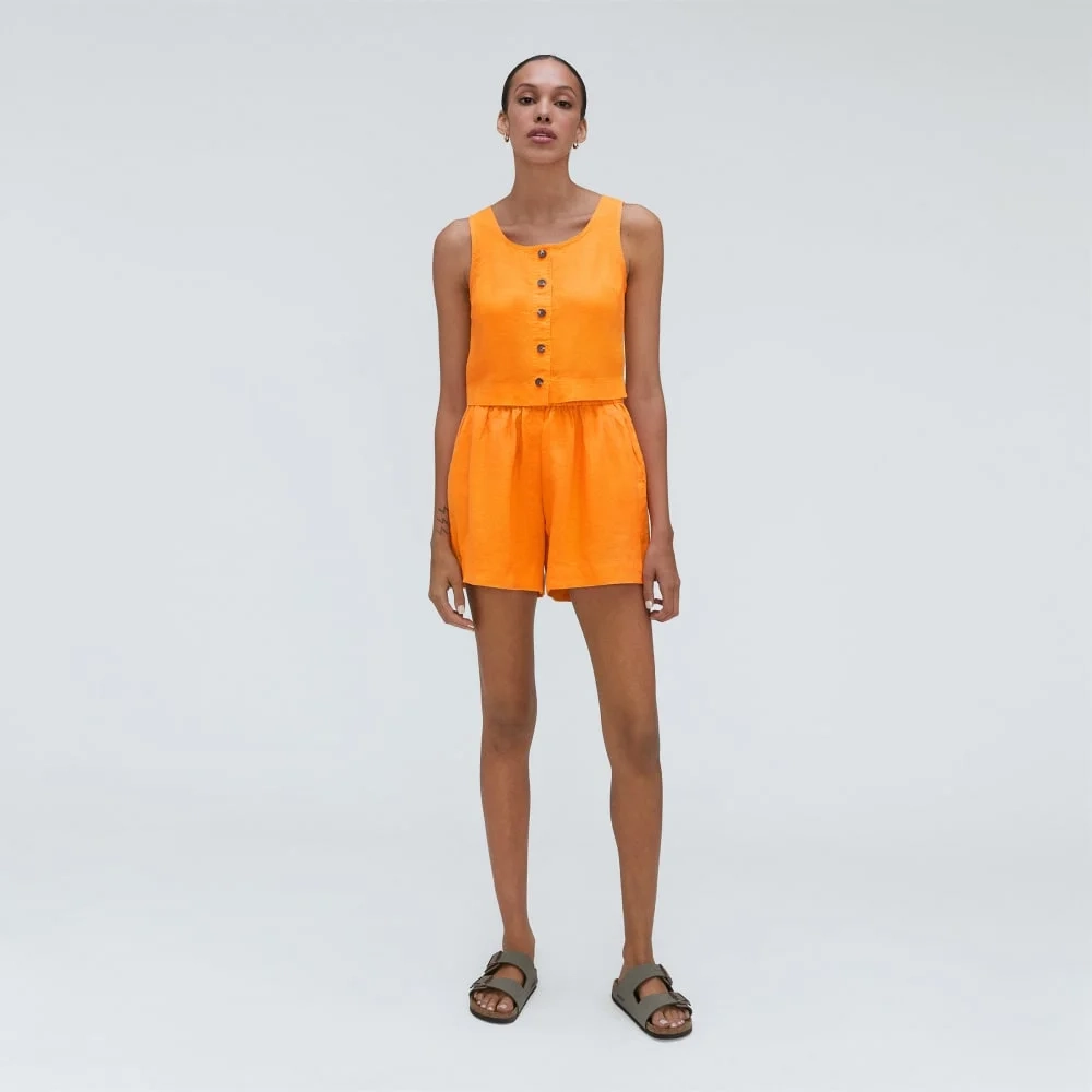 The Linen Button-Front Crop Tank | Turmeric (2)