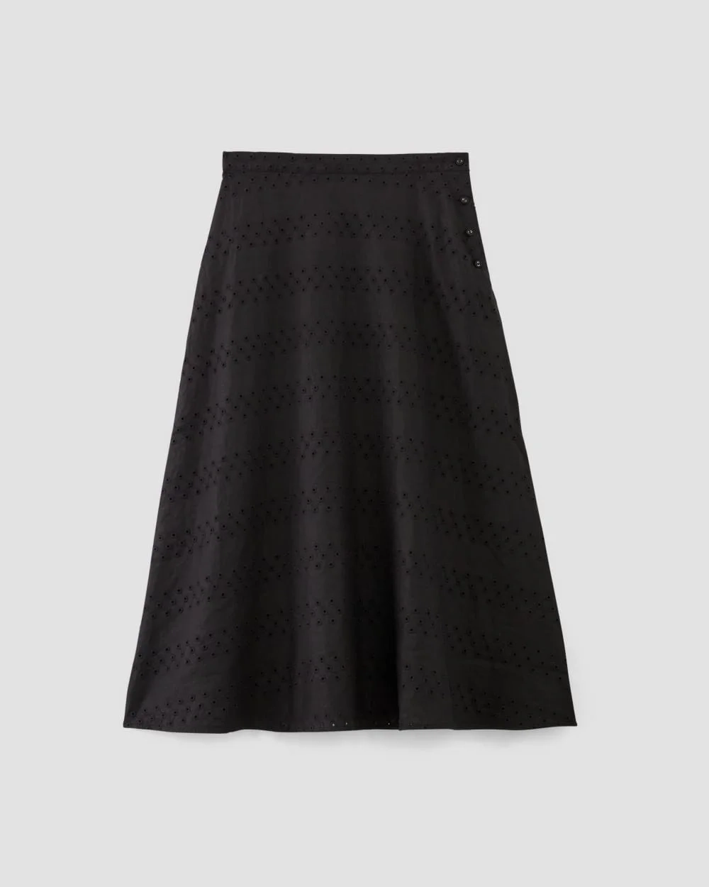 The Linen Eyelet Midi Skirt | Black Eyelet (2)