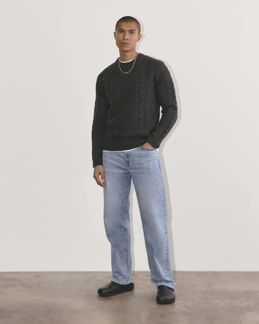 The Felted Merino Cable-Knit Crew | Charcoal (2)