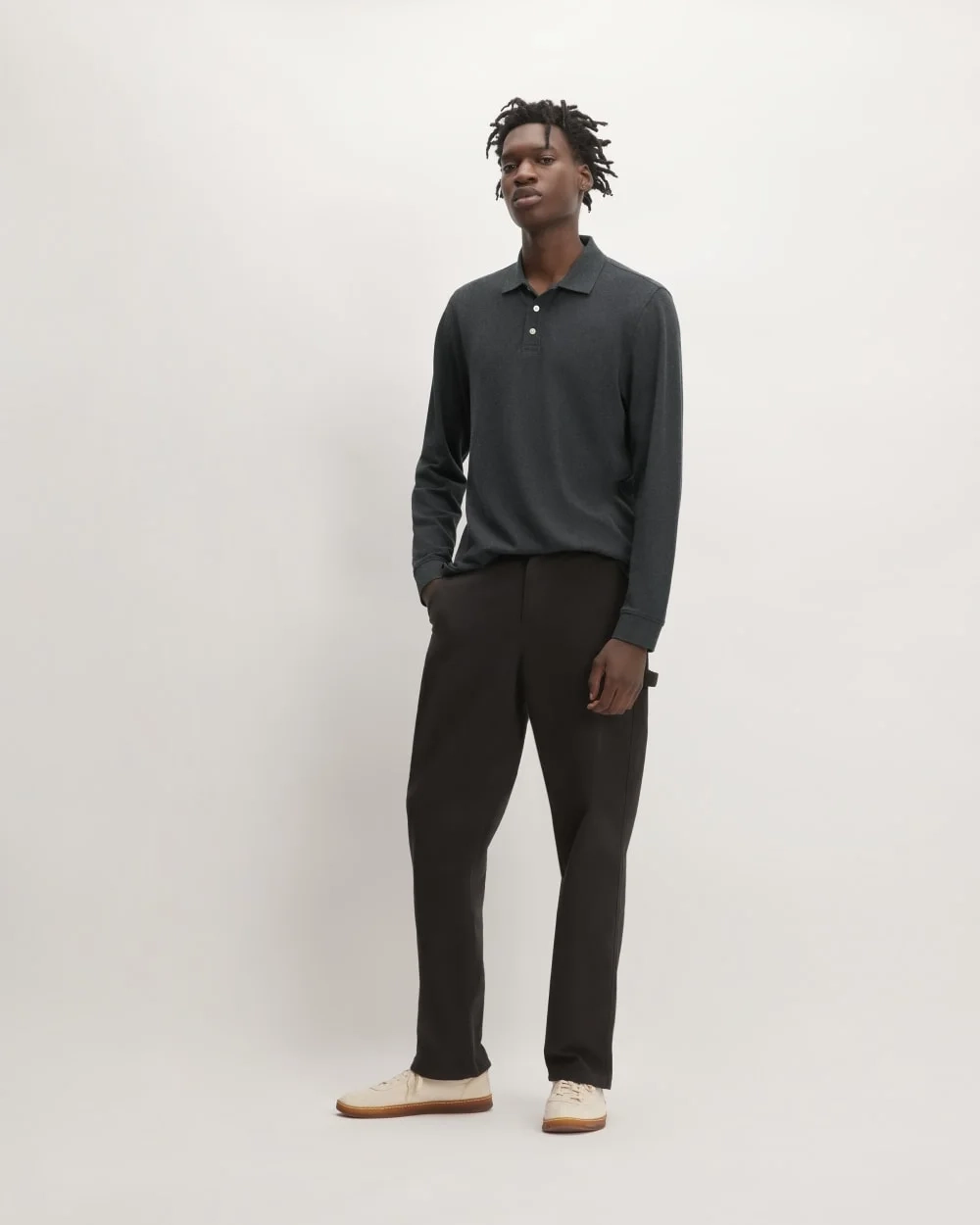 The Long-Sleeve Pique Polo | Heathered Graphite (2)