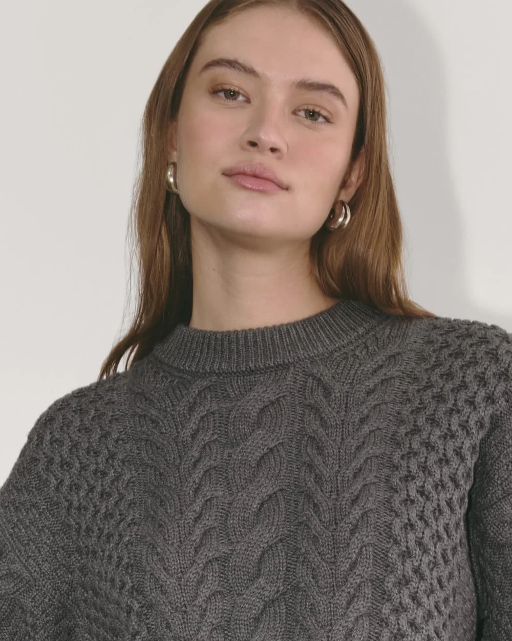 The Cable Sweater in Everyday Cotton | Heathered Charcoal (2)