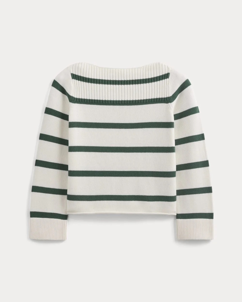 Striped Boatneck Sweater in Everyday Cotton | Hunter Green/Bone (2)