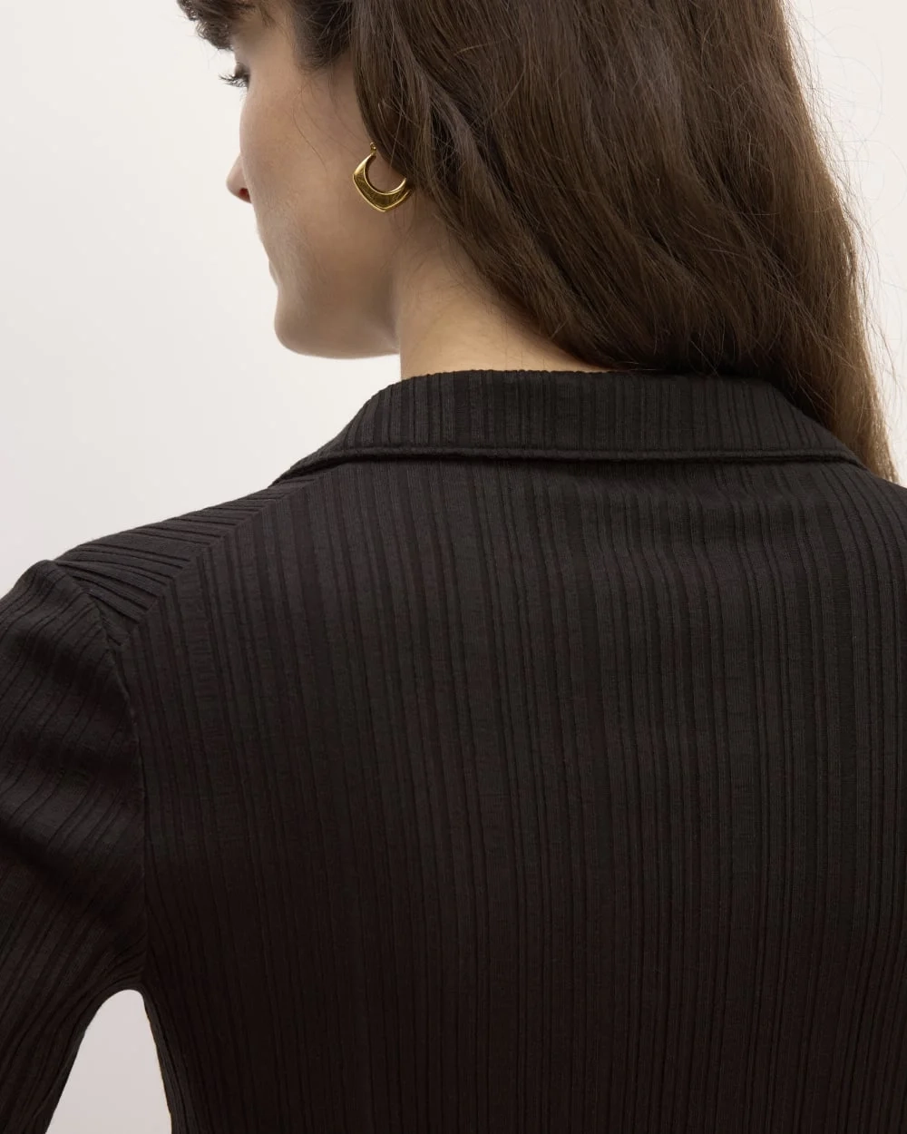 The Rib Soft Knit Open Collar Polo | Black (2)