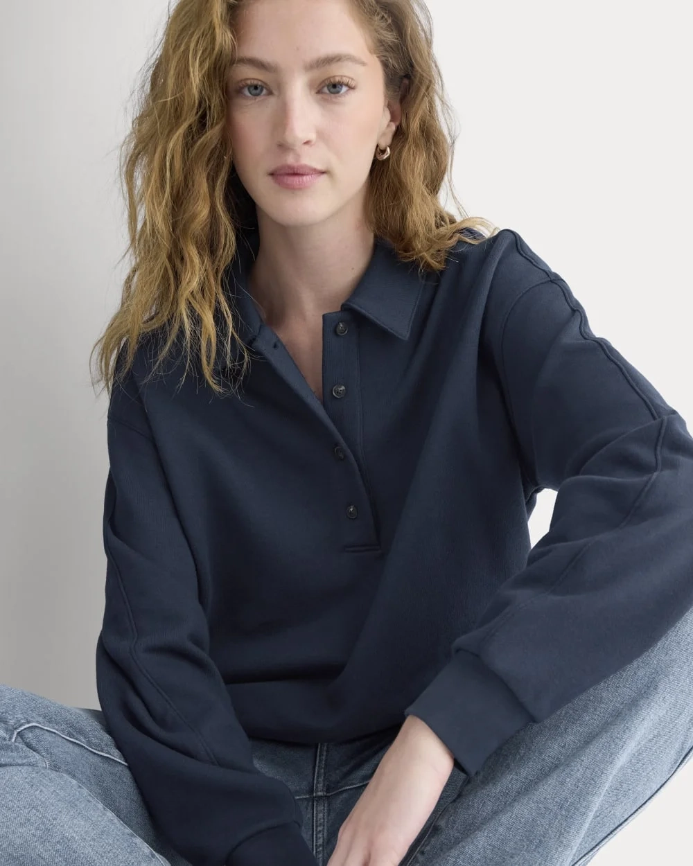 Lightweight Terry Polo Sweatshirt | Navy (2)