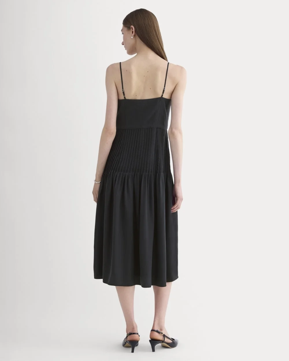 The Pleated Slip Dress in Butterlite | Black (2)