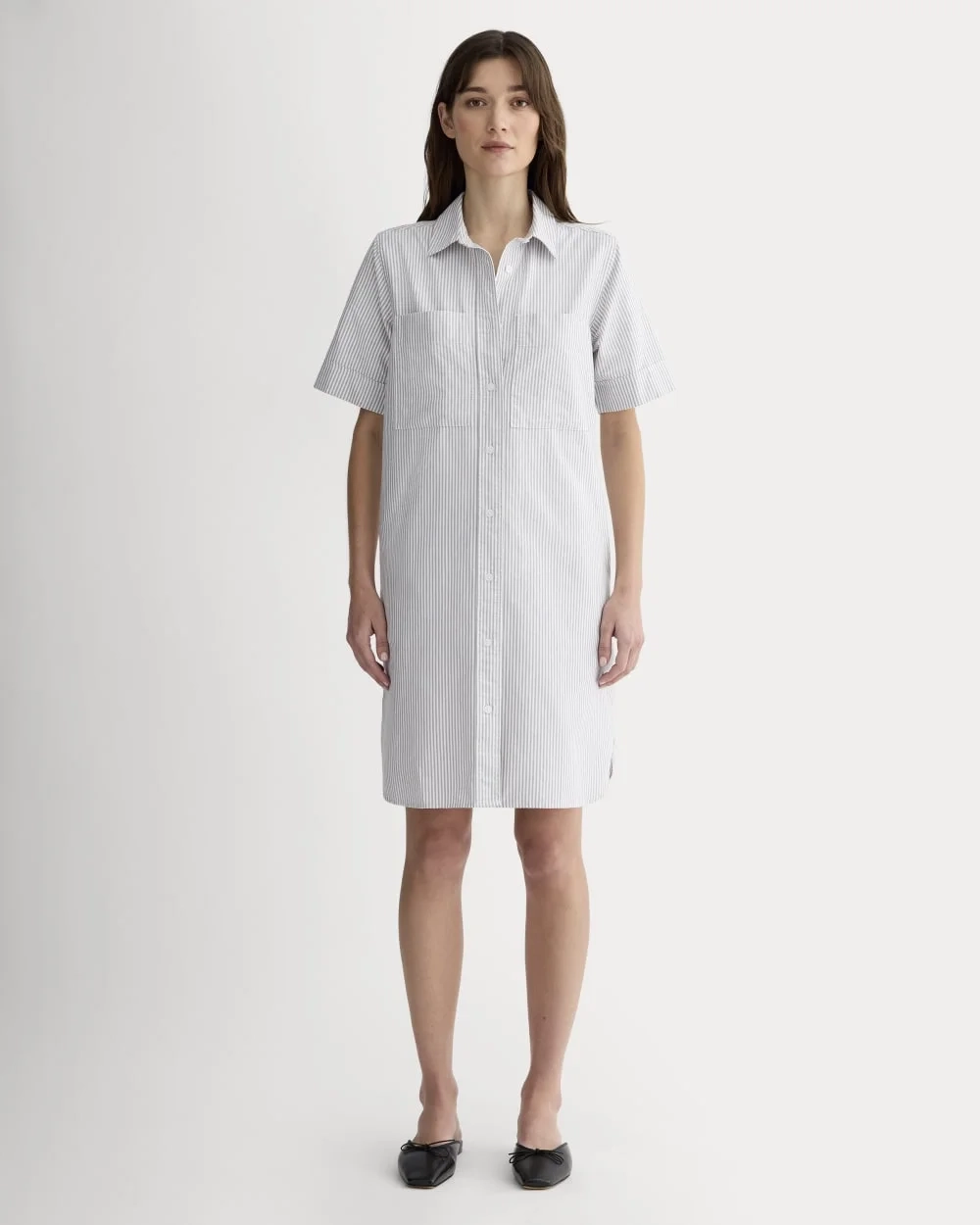 The Oxford Short-Sleeve Shirt Dress | Charcoal / White