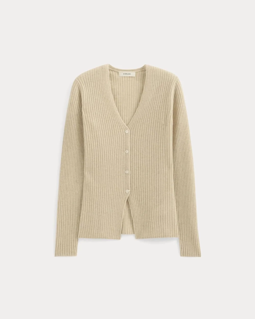 Cashmere Ribbed V-Neck Cardigan | Heather Light Camel (2)