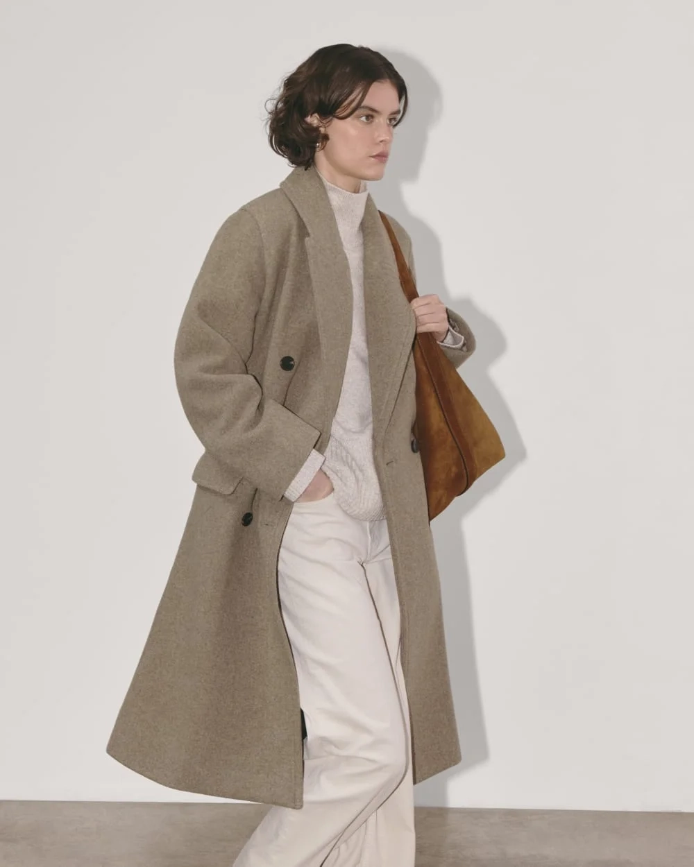 The Double-Breasted Coat in Wool | Heather Taupe (2)