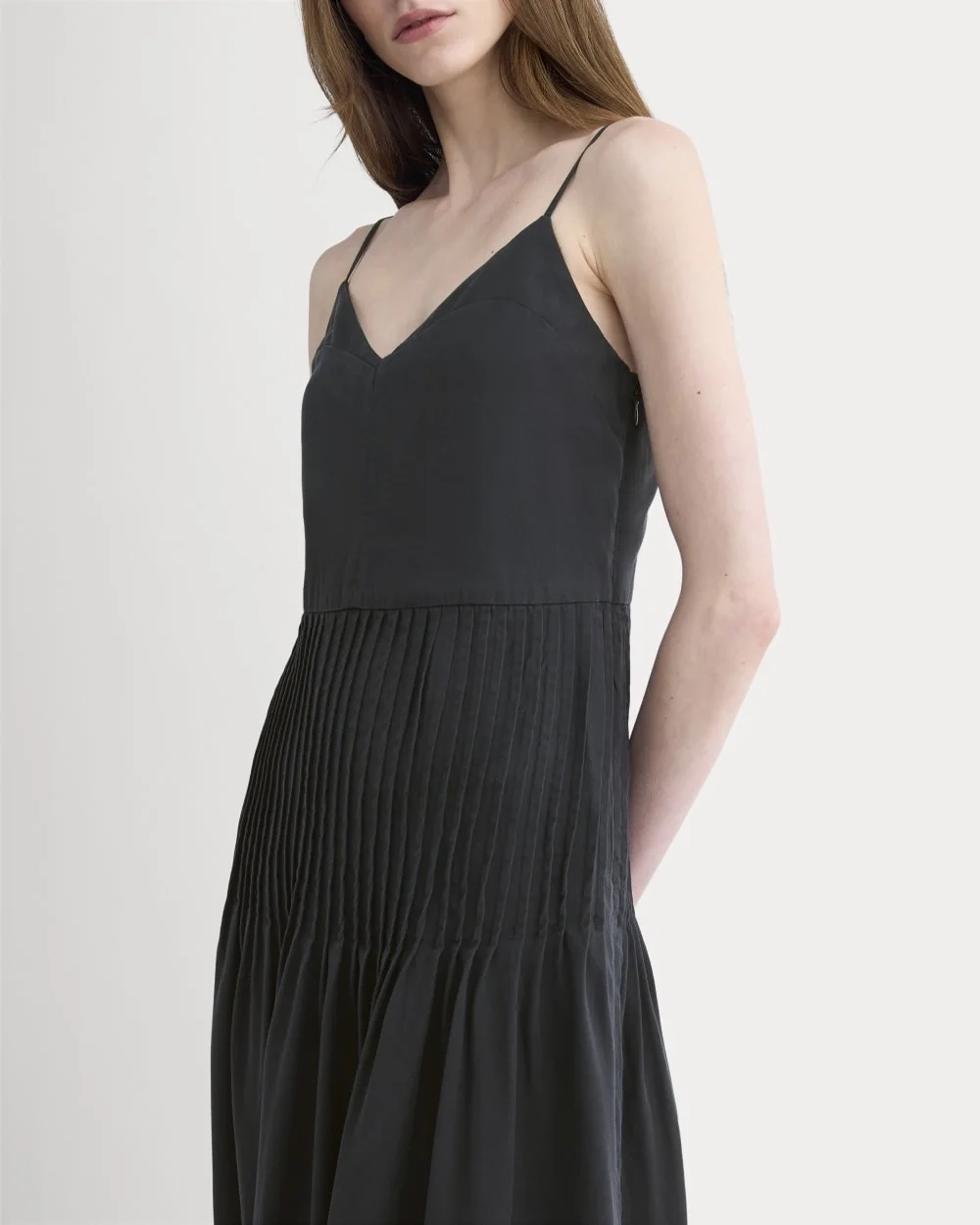 The Pleated Slip Dress in Butterlite | Black (3)