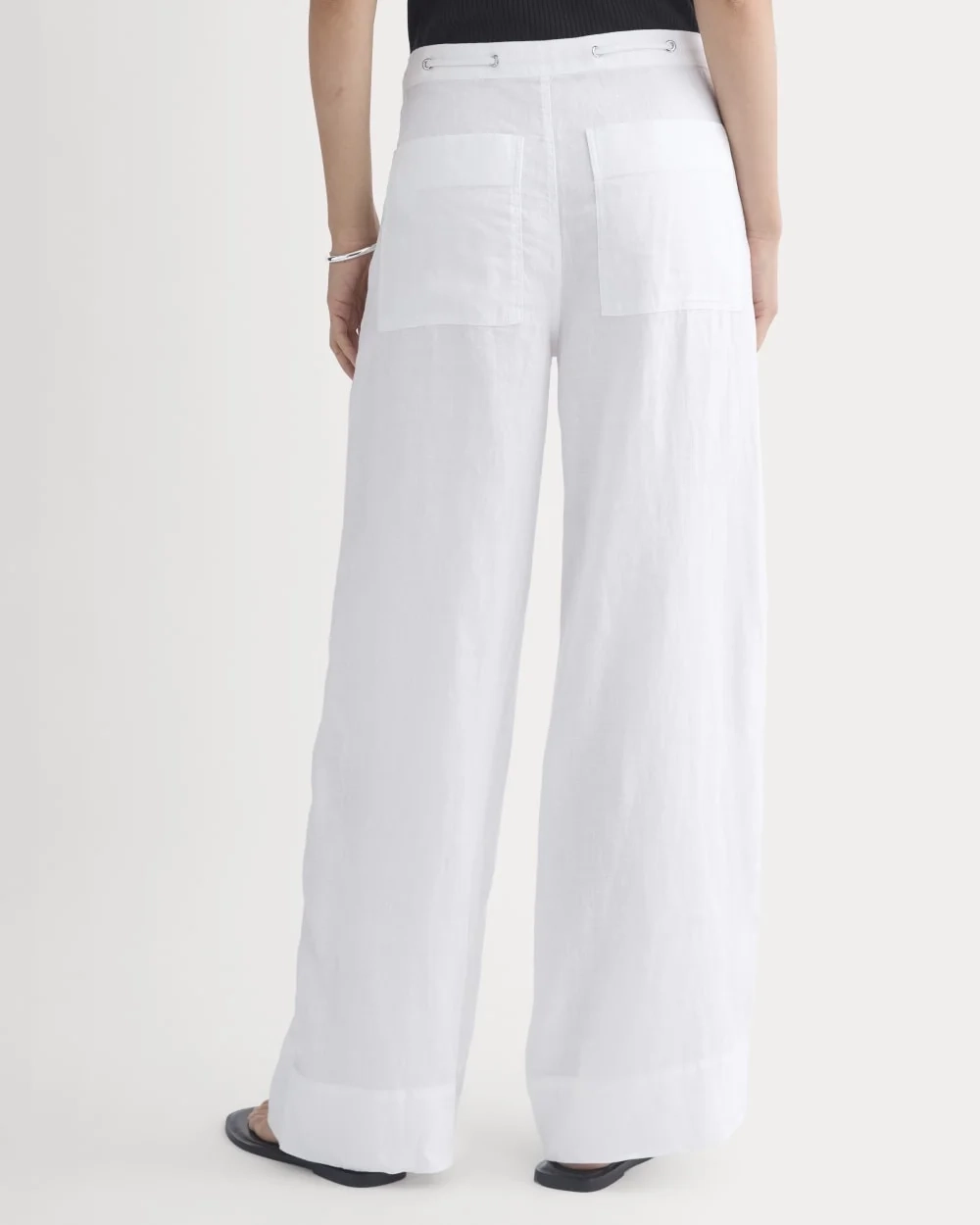 Wide-Leg Drawstring Pant in Linen | White (2)